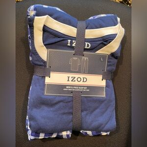 IZOD Men’s 2-piece sleep set, Jersey crew top and super soft knit pant, Large.